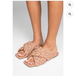 Women's Beige Braided Slide Sandals